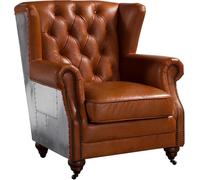Fauteuil à oreilles en cuir véritable Vintage Cigar Fauteuil de télévision à oreilles Fauteuil en cuir