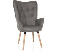 hjh Living Fauteuil à oreilles HAVENIO I Aspect velours rembourré, pieds en bois, tissu gris