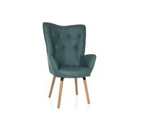 hjh Living Fauteuil à oreilles HAVENIO I rembourré aspect velours pieds bois tissu menthe