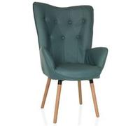 hjh Living Fauteuil à oreilles HAVENIO I rembourré aspect velours pieds bois tissu menthe