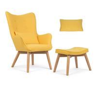 Fauteuil à oreilles nordique - JANSPORT - Avec repose-pieds - Jaune - Style scandinave - Confortable - Avec oreiller