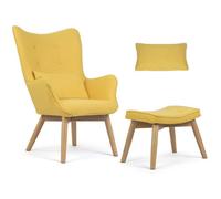 Fauteuil à oreilles jaune nordique avec repose-pieds