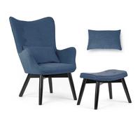 Fauteuil à oreilles Sofotel Norse avec repose-pieds, bleu
