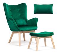 Fauteuil à oreilles Sofotel Norse avec repose-pieds, vert foncé