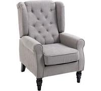 HomCom Fauteuil à oreilles capitonné - assise large, pieds en bois, grand confort - gris