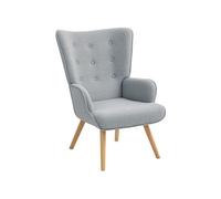 Fauteuil à oreilles style nordique piètement bois effet laine bouclée gris
