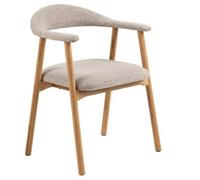 Fauteuil Addi beige rembourré avec pieds en bois, style bohème