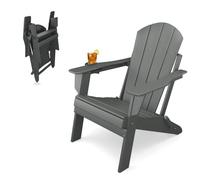 Fauteuil Adirondack pliant Sleek Space pour jardin, patio ou terrasse - Accoudoirs et porte-gobelet - Légère, résistante - Meubles d'extérieur élégants et durables pour terrasse, plage, piscine (Gris)