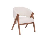 Atmosphera – Fauteuil Amza – Tissu bouclette, structure bois – Blanc, H 82,5 cm