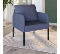 IDMarket – Fauteuil Auguste – Tissu bleu – Pieds métal noir