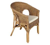 AUBRY GASPARD - Fauteuil Galep avec Coussin Rotin - Patinée Marron - 57 x 57 x 80 cm - Coussin Déhoussable Coton - Mousse Polyéther - Extérieur Compatible - Confort Élégant Artisanale