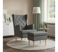 vidaXL Fauteuil avec Pouf 2 pc Noir Tissu
