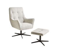 Fauteuil avec Pouf en Tissu Pivotant Pieds en Métal Meuble de Salon Beige Clair