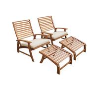Fauteuil avec repose-pied bois d'acacia (lot de 2)