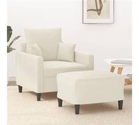 vidaXL Fauteuil avec repose-pied Crème 60 cm Velours