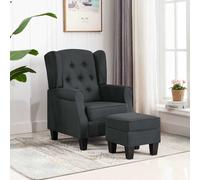 Fauteuil met voetenbankje tissu gris foncé