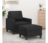 Fauteuil avec repose pied Noir 60 cm Similicuir Noir G
