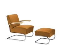 Fauteuil avec repose-pied S 411 cuir seam 701 dark brown/upholstered