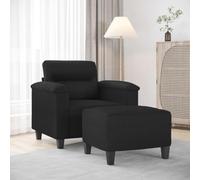 Fauteuil avec repose-pieds en simili cuir noir 60 cm pour salon, chaise relax avec structure stable et rembourrage confortable, meuble moderne pour salon, ensemble complet de 2 pièces