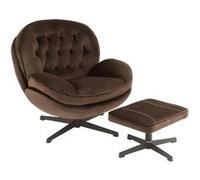 Fauteuil avec repose-pieds métal et tissu marron Sia Marron