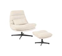 Fauteuil avec Repose-Pieds Pivotant en Chenille Pouf Ottoman Base Unique Beige