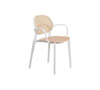 Fauteuil avec structure blanche, assise bois et cannage naturel