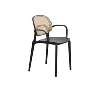Fauteuil avec structure Noire, Assise Bois et Cannage Naturel
