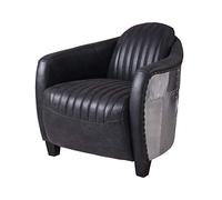 Fauteuil Aviator noir en cuir véritable avec revêtement en aluminium DC3 - Look vintage teint à la main dans le style Art Déco - Fauteuil club de designer d'avion (80 x 74 x 88 cm) ovl212 Palazzo