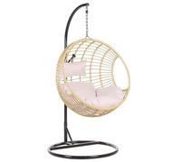 Fauteuil Balancelle Suspendu en Forme d'Oeuf en Rotin Beige avec Support en Acier Noir Idéal pour Salon Terrasse ou Balcon Beliani
