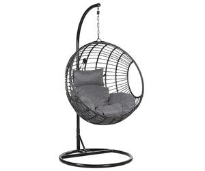 Fauteuil Balancelle Suspendu en Forme d'Oeuf en Rotin Noir avec Support en Acier Idéal pour Salon Terrasse ou Balcon Beliani