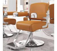 Fauteuil Barbier Professionnel avec Repose-Pieds en Acier Inoxydable Rotation À 360° Hauteur Réglable Hydrauliquement Cuir PU Fauteuils De Coiffure avec Base Plaquée Argent(Orange)