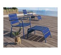 Fauteuil bas de jardin empilable + repose pied en métal - Bleu nuit - MIRMANDE de