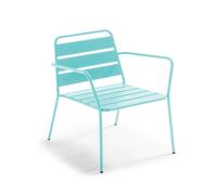 Fauteuil bas de jardin en métal bleu turquoise Palavas, Oviala