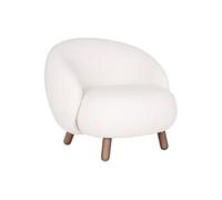 Fauteuil Bas Imitation Laine Blanche et Pieds Bois - MOOT -