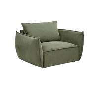 Fauteuil Bas Moderne Assise Profonde et Dossier Douillet Rembourré en Tissu Vert