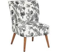 Atmosphera Créateur d'Intérieur - Fauteuil Chiara Tissu Motif Noir Blanc Bois Hévéa Semi-Ferme Enveloppant Rétro Art Déco pour Salon, Bureau, Chambre