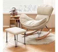 Fauteuil Bascule D'intérieur Moderne Et Confortable Salon Rembourré Cuir Artificiel avec Coussin Épais for Lire Faire Sieste Chaises(Beige,with Footstool)
