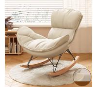 Fauteuil Bascule D'intérieur Moderne Et Confortable Salon Rembourré Cuir Artificiel avec Coussin Épais for Lire Faire Sieste Chaises(Beige,No Footstool)