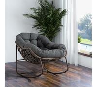Fauteuil Bascule Jardin Gris Foncé 94.5x111x80cm,structure Osier Forme Œuf,coussin Épais Confort Intérieur Extérieur Terrasse Balcon
