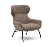 Fauteuil Belina en chenille marron clair et acier finition noire FSC 100%