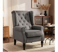 Fauteuil bergère - Bergère vintage - Gris et noir - Capitonnage losanges - Pieds en eucalyptus