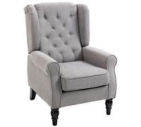 Fauteuil - Bergère Capitonnée 74x86x102cm, Pieds Bois, Polyester Gris, Confort Élégant Pour Maison