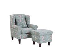 Fauteuil Bergère en Tissu Vert Motif Floral Multicolore avec Repose-pied Assorti Confortable pour Salon ou Coin Lecture Traditionnel Beliani