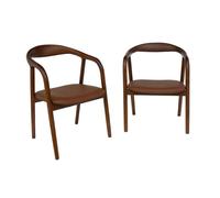 Fauteuil bois d'hévéa et simili cuir (lot de 2) Sara
