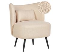 Beliani Fauteuil Bouclé Beige à Dossier Incurvé et Pieds Noirs Obliques Salon Design Otsby
