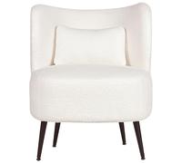 Fauteuil Bouclé Blanc à Dossier Incurvé et Pieds Noirs Obliques Salon Design Otsby