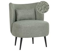 Fauteuil Bouclé Vert à Dossier Incurvé et Pieds Noirs Obliques Salon Design Otsb