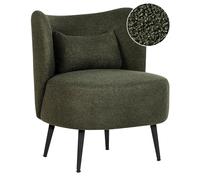 Fauteuil Bouclé Vert Foncé à Dossier Incurvé et Pieds Noirs Obliques Salon Otsby