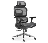 Fauteuil bureau ergonomique maille respirante - Dossier réglable, soutien lombaire bulle, appui-tête, accoudoirs 3D, assise coulissante, basculant synchrone 3 positions, Pied Aluminium - BIFMA - Noir