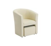 Fauteuil cabriolet et pouf en simili beige JOVANA